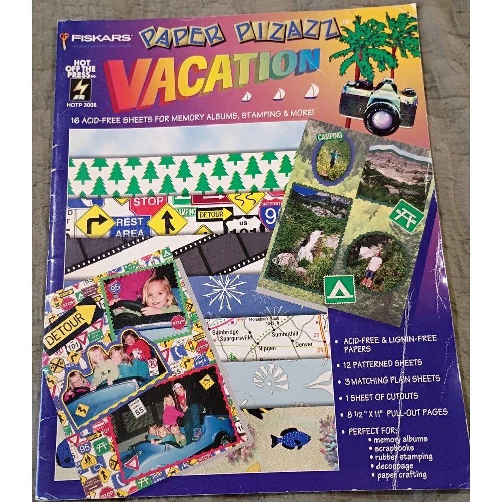 Fiskars Paper Pizazz Vacation Scrapbook Acid Free Sheets Book 1996 VTG‎ Used
